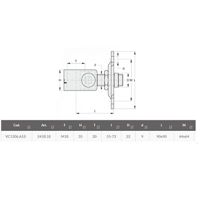 Vendita online Cardine M18 a fascia con piastra art.241B.18